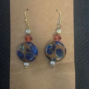 Elegant Blue and Gold Dangle Earrings